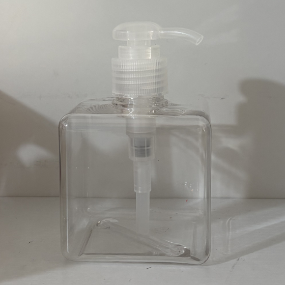 Empty reusable clear liquid dispenser bottle.